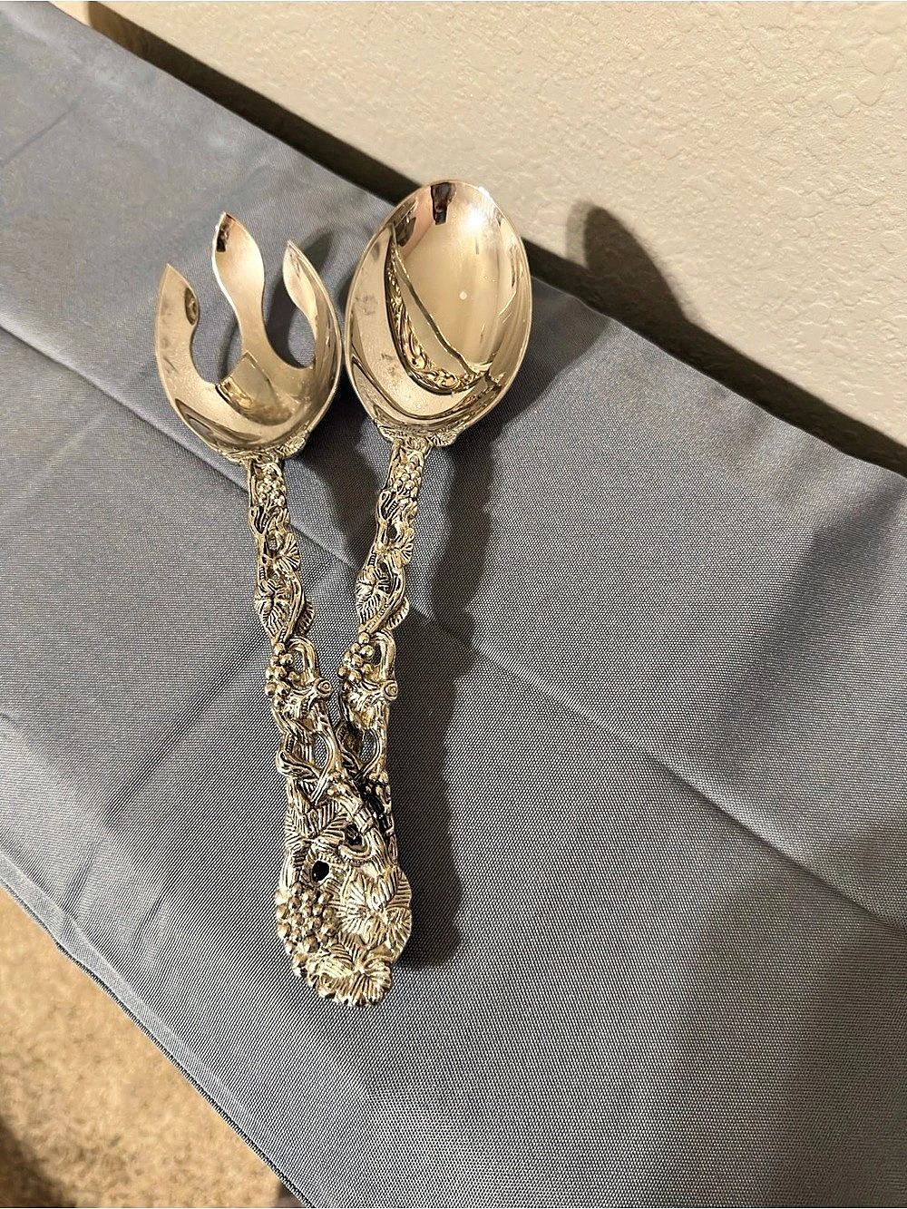 Godinger Ornate Serving Spoon & Fork Set Silver Plate